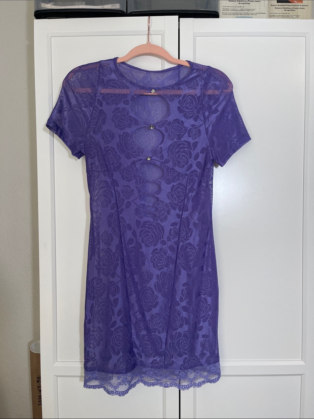Purple Lace Short Sleeve Sheath Dress